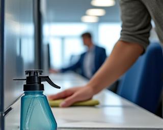 Cleaning and sanitizing office desks and equipment